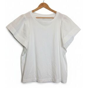 womens xl blouse Old Navy white ruffle flutter sleeve top 100% cotton pullover